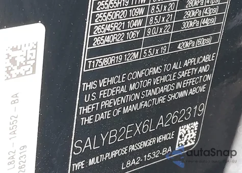 2020 Land Rover Range Rover Velar P250 S from USA, damaged, VIN SALYB2EX6LA262319